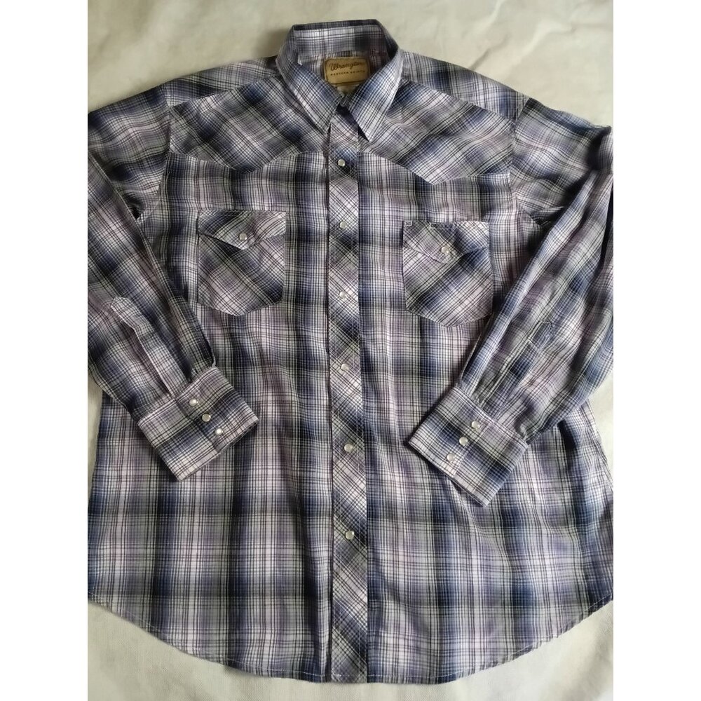 Vintage 90s Wrangler Pearl Snap Western Shirt XL Plaid Cowboy Long Sleeve